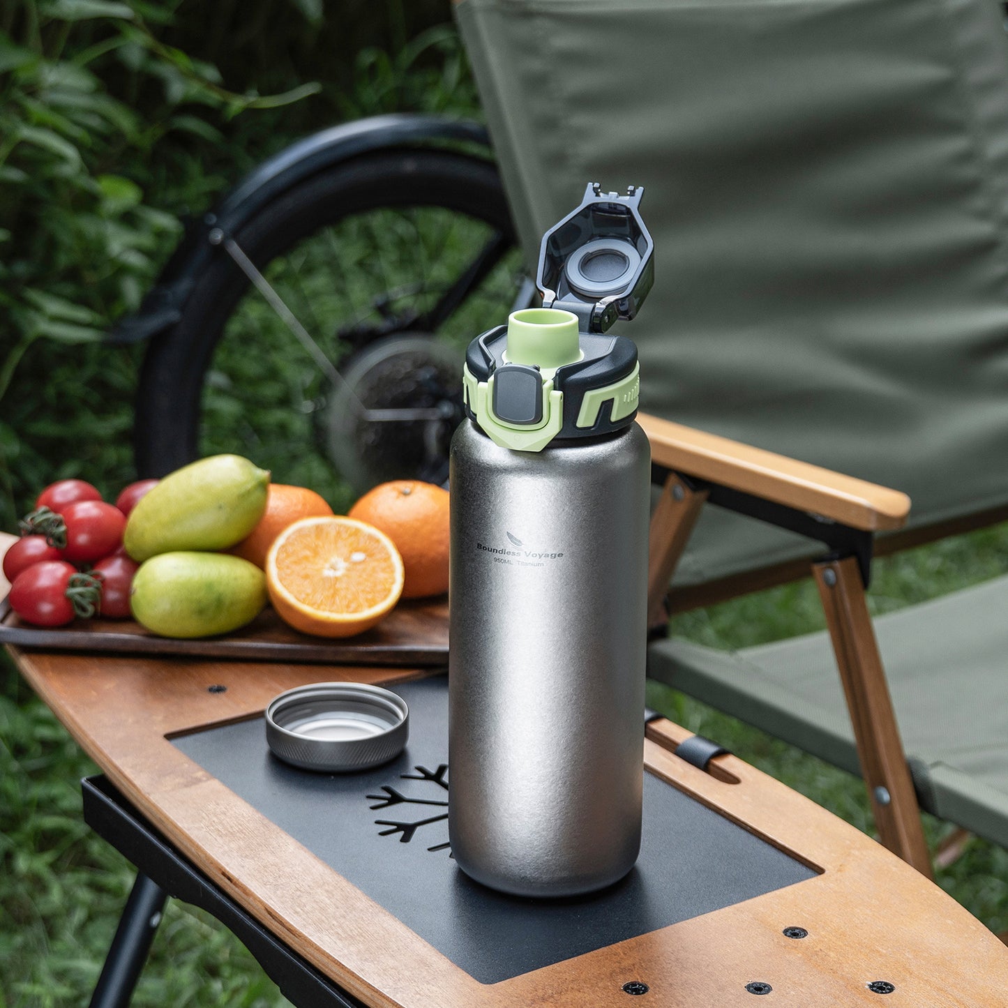 Boundless Voyage 950ml Titanium Water Bottle with Lids – TA1 Ultralight Wide Mouth Canteen for Hiking, Camping & Travel