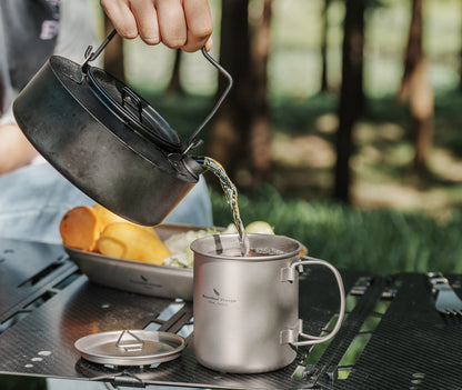 Boundless Voyage 450ml Pure Titanium Mug with Lid – Ultralight & Durable Camping Cup