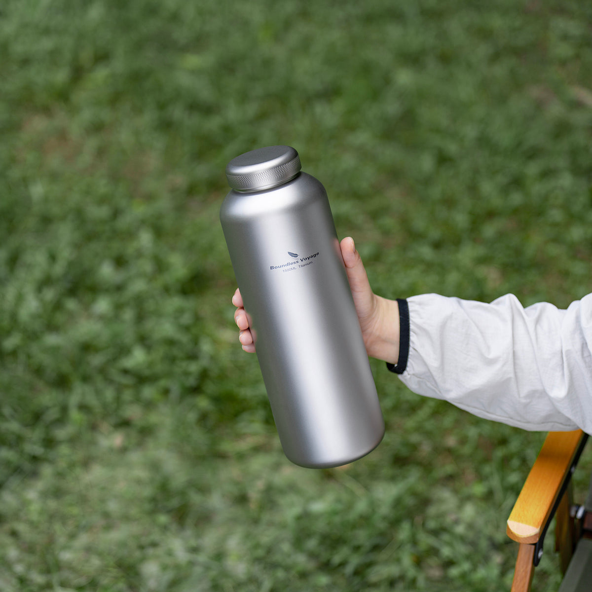 Boundless Voyage 1500ml Titanium Water Bottle – Lightweight Leak-Proof 1.5L Bottle with 2 Lids for Camping, Hiking, Travel & Gym