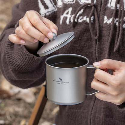 Boundless Voyage Titanium Camping Mug Cup with Lid Ultra-light Portable Hiking Backpacking