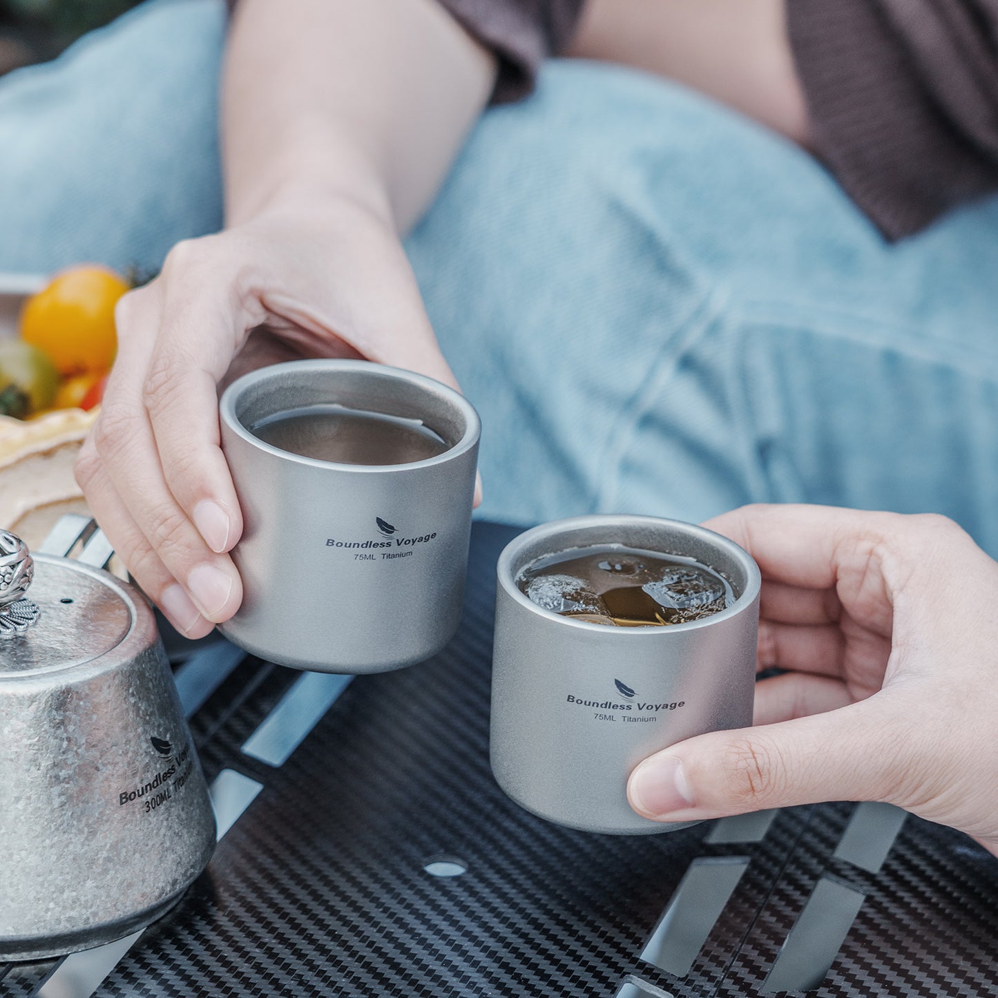 Boundless Voyage Titanium Double-wall Mug Cup Backpacking Portable Camping Cup 75ml Lightweight Heat Resistant Coffee Mug Tea Cup with Storage Bag for Hiking Picnic Travel or Daily Use