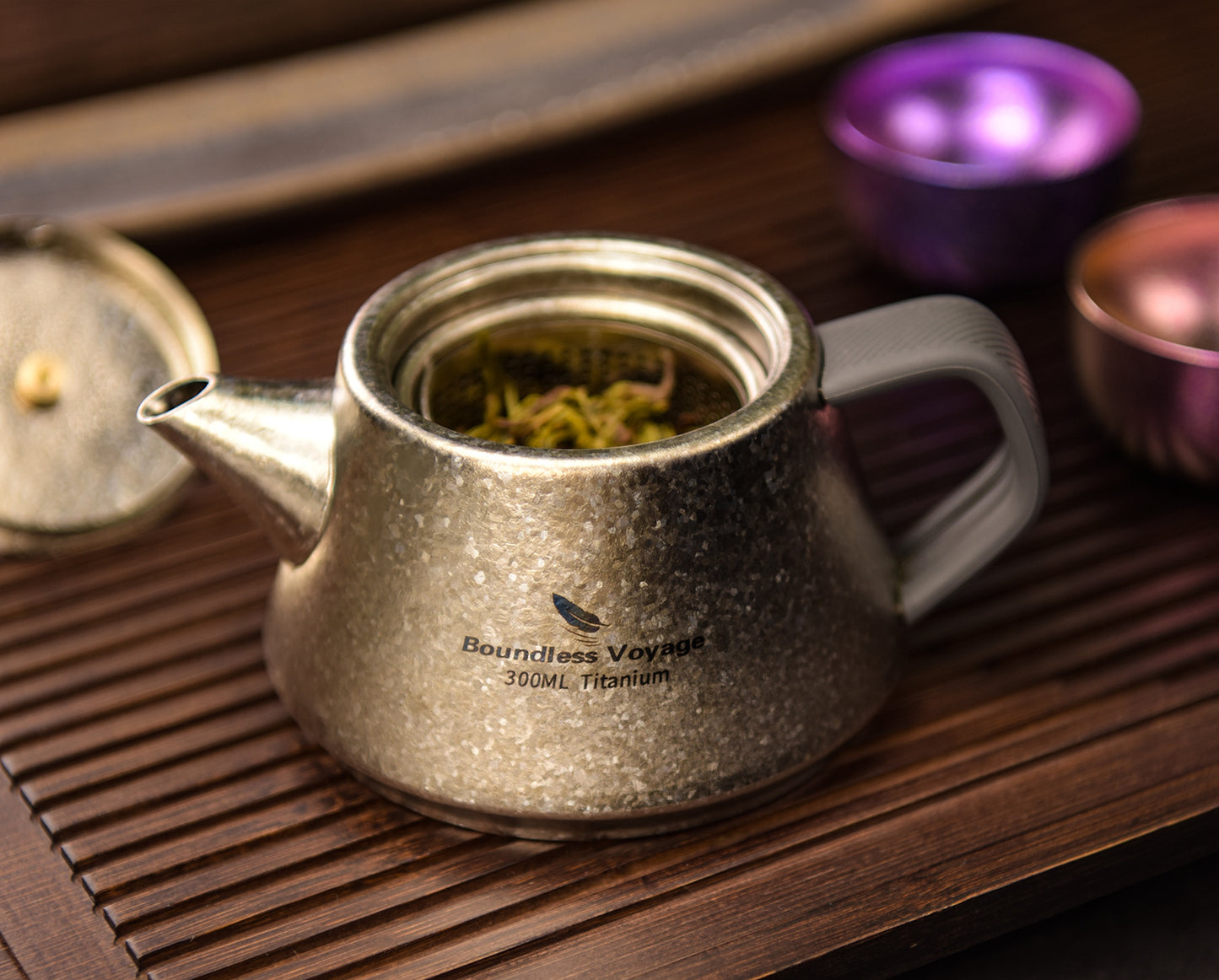 Boundless Voyage 300ml Ultralight Titanium Teapot | 114g Portable Side-Handle Tea Kettle with Filter Mesh | Camping, Hiking & Daily Use