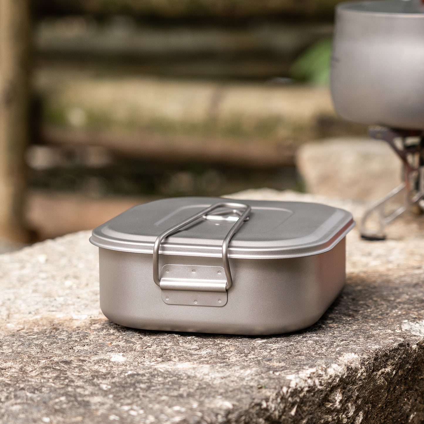Boundless Voyage Outdoor Titanium Military Mess Tin with Lid & Folding Handle – 1000ml | Ultralight Camping Bushcraft Cookware, Lunch Box, Bowl & Pan