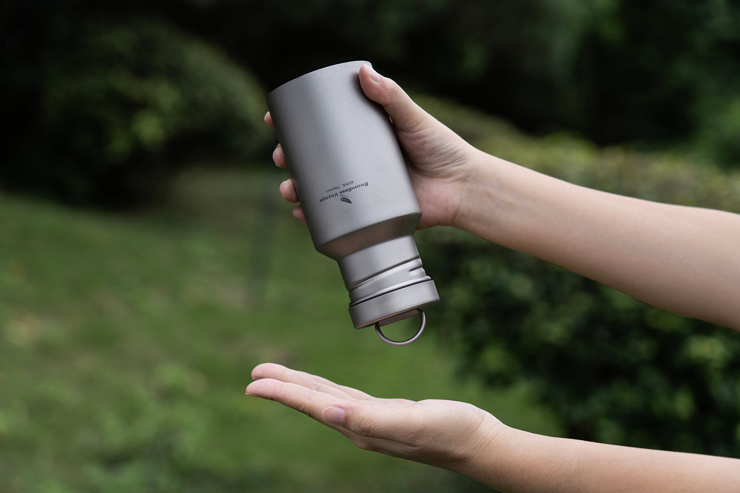 Boundless Voyage 400ml Pure Titanium Water Bottle with Lid – Wide Mouth, Leak-Proof & Ultralight Reusable Bottle for Camping, Picnic, Travel & Daily Drinks