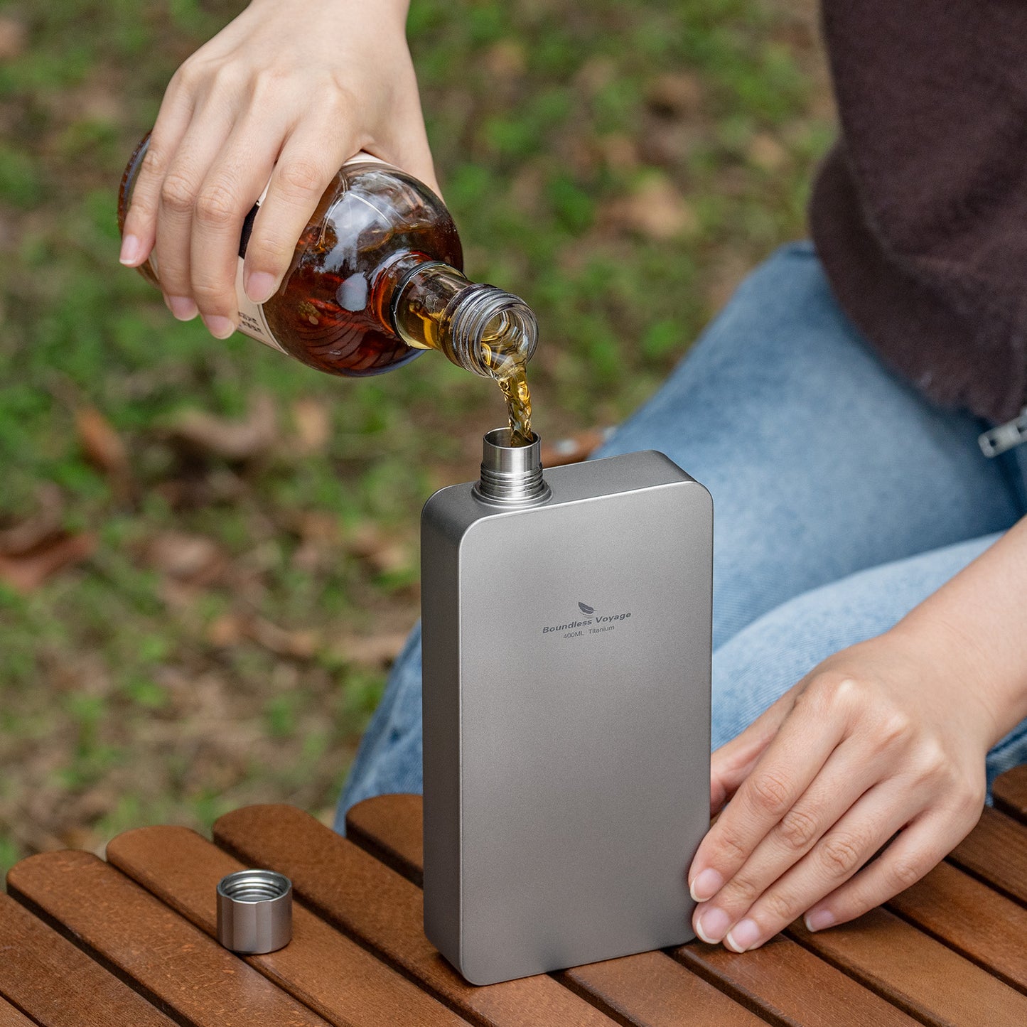 Boundless Voyage 400ml Titanium Flask with Funnel – Lightweight Leakproof Hip Flask for Camping, Travel & Everyday Carry