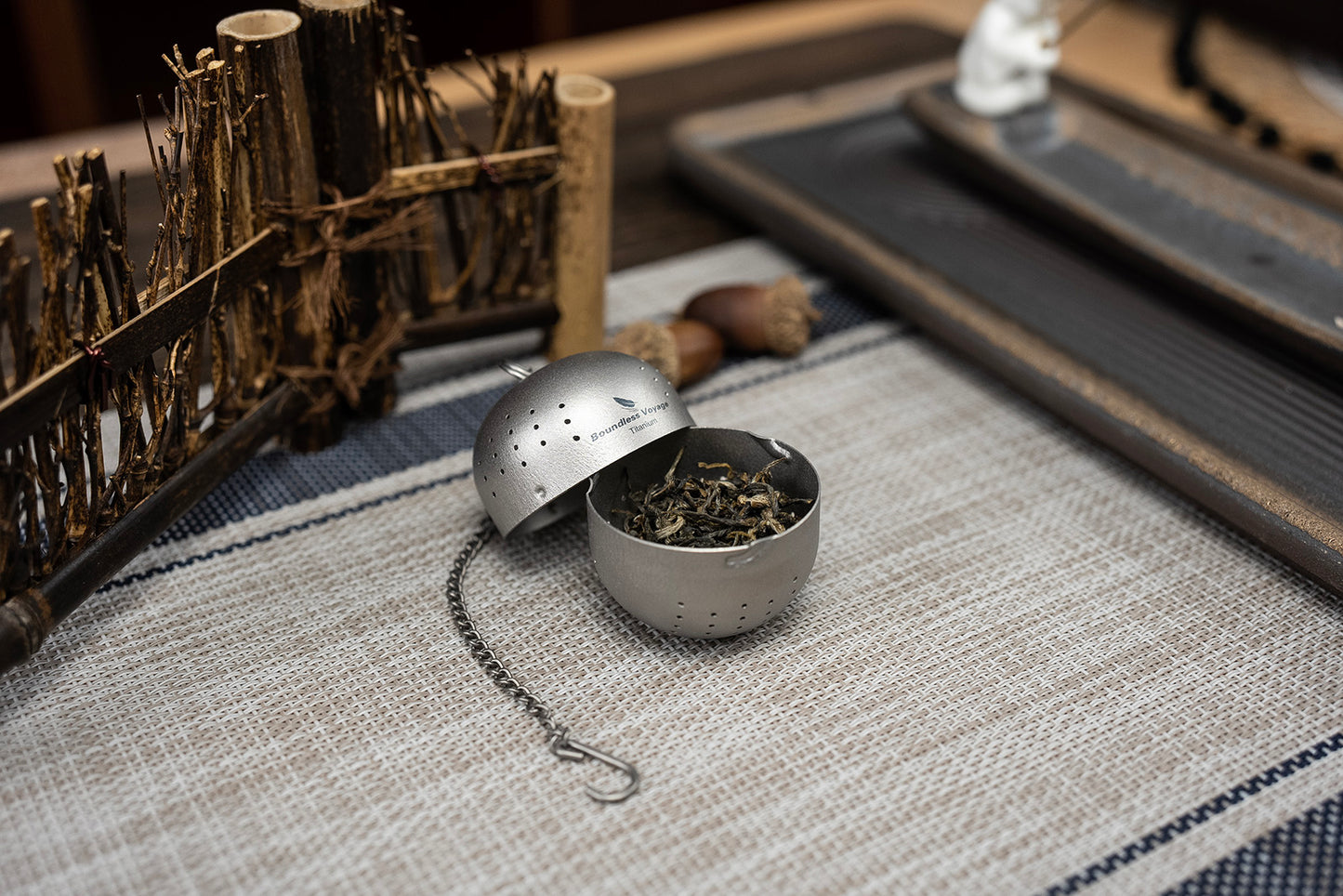 Boundless Voyage Titanium Tea Ball Infuser – Lightweight Loose Leaf Tea Strainer with Extended Chain, Fine Mesh Tea Filter for Mug, Teapot & Spices
