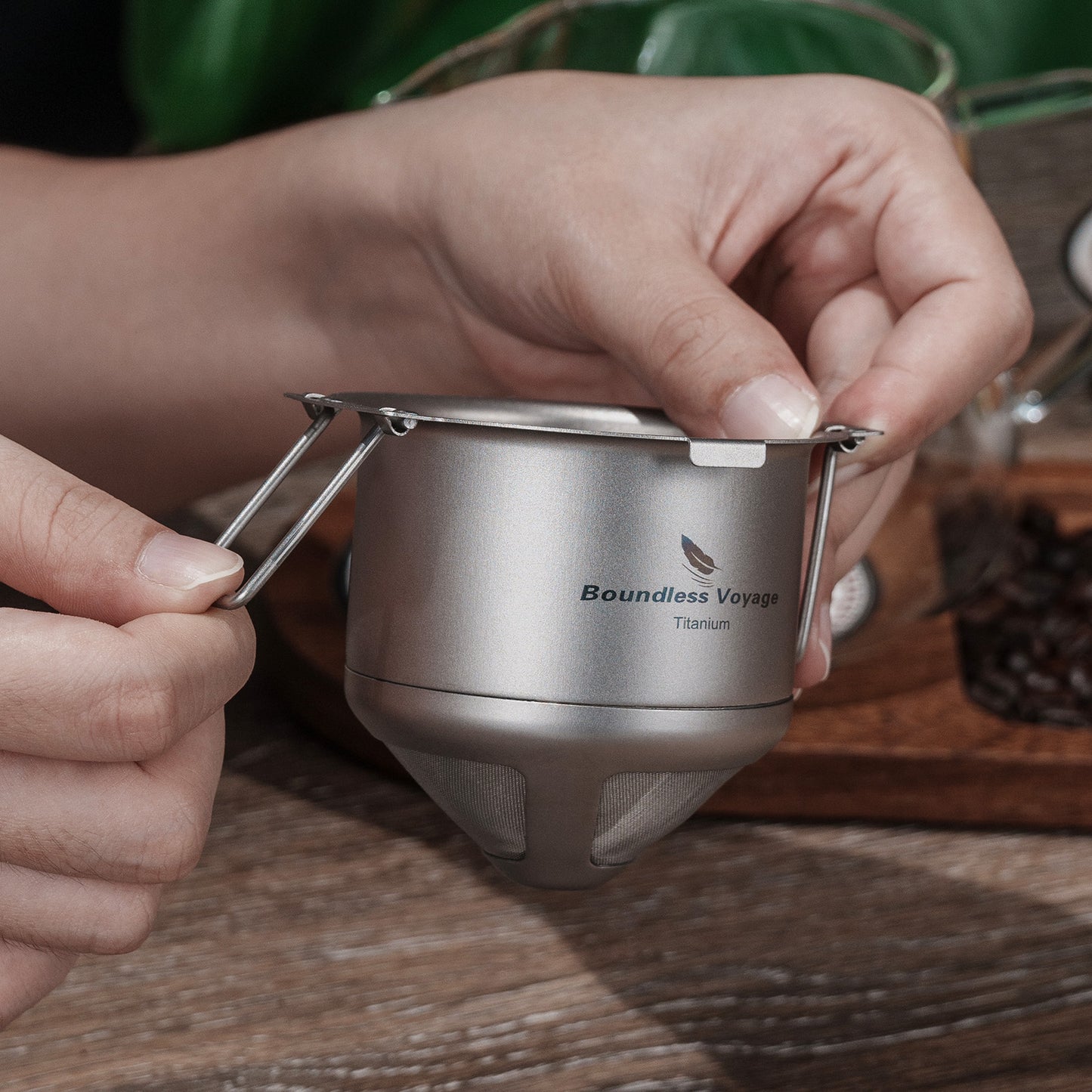 Boundless Voyage Titanium Pour Over Coffee Drip Filter – Ultralight Folding Reusable Filter for Mugs (6.5–12.5 cm)