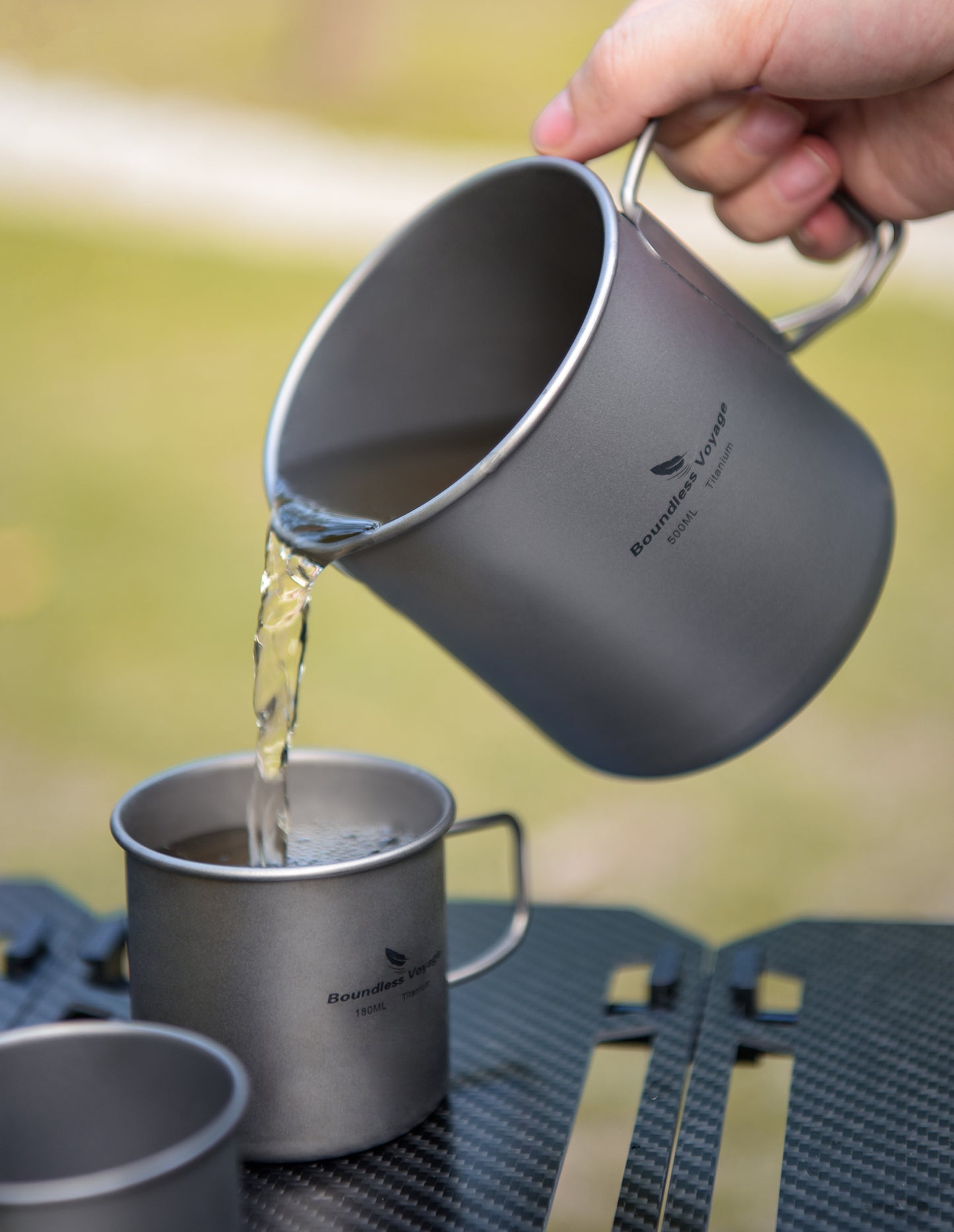 Boundless Voyage Titanium Pot, Camping Pot Titanium Cup Tianium Backpacking Pot with Partable Foldable Handles for Outdoor Camping Hiking Backpacking (500ml mugcup+small cups ×2)