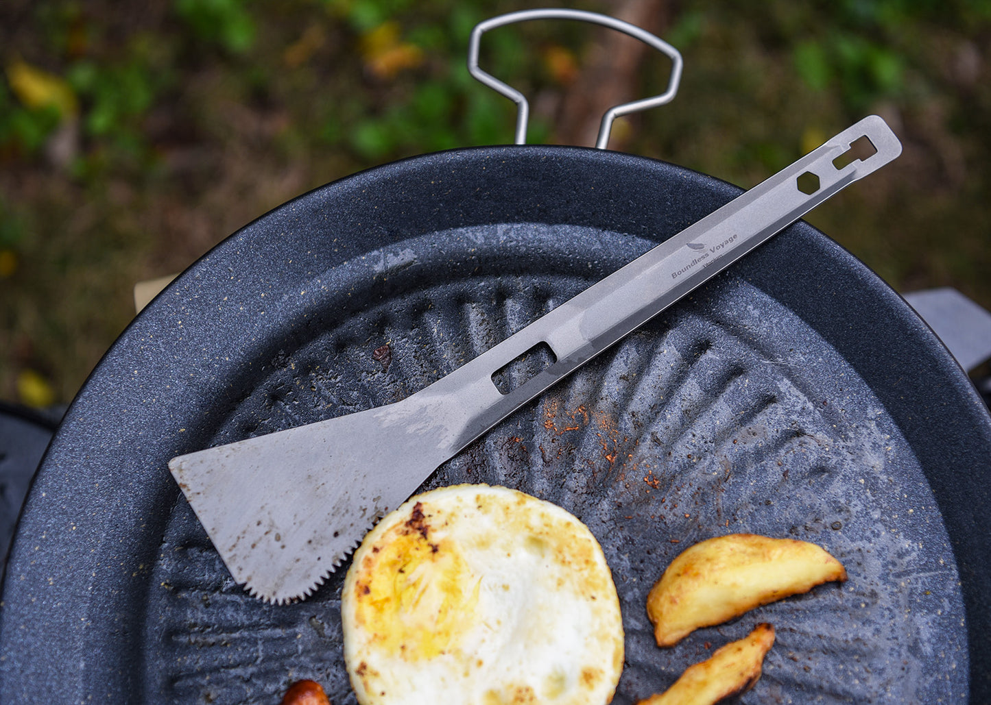 Boundless Voyage Titanium Alloy Tong, Spork，Shovel and Spatula All-In-One Utensil for Portable Lightweight Multi Utensil for Camping Kitchen Cookware Backpacking, Travel, Outdoor Cooking Eating