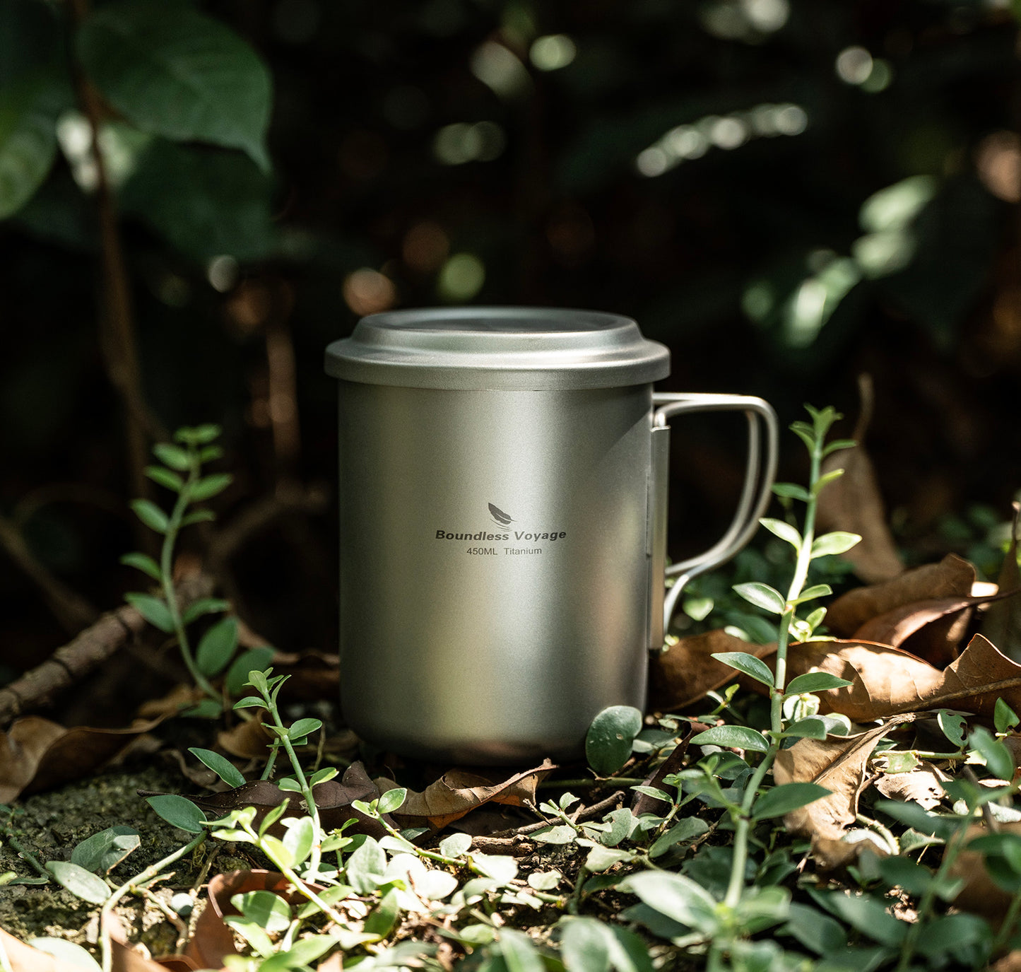 Boundless Voyage 450ml Titanium Cup with Filter Folding Handles Outdoor Camping Ti Tea Coffee Mug 15.2 fl oz Portable Lightweight Tea Maker Can Be Heated