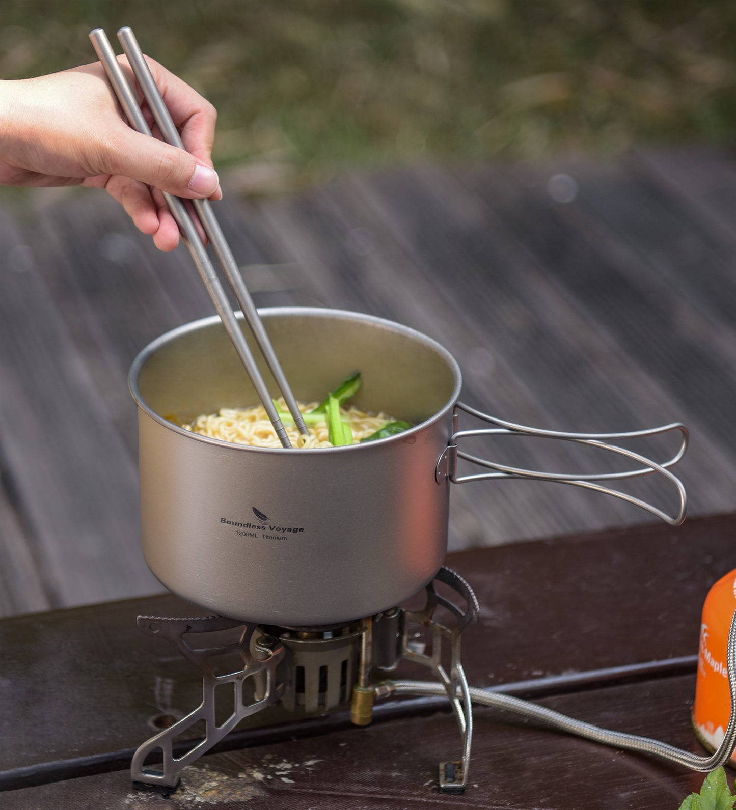 Boundless Voyage Titanium Pot & Frying Pan Set 1200ml – Ultralight Camping Cookware, Nesting TA1 Titanium Cooking Set for Backpacking, Hiking & Outdoor Cooking