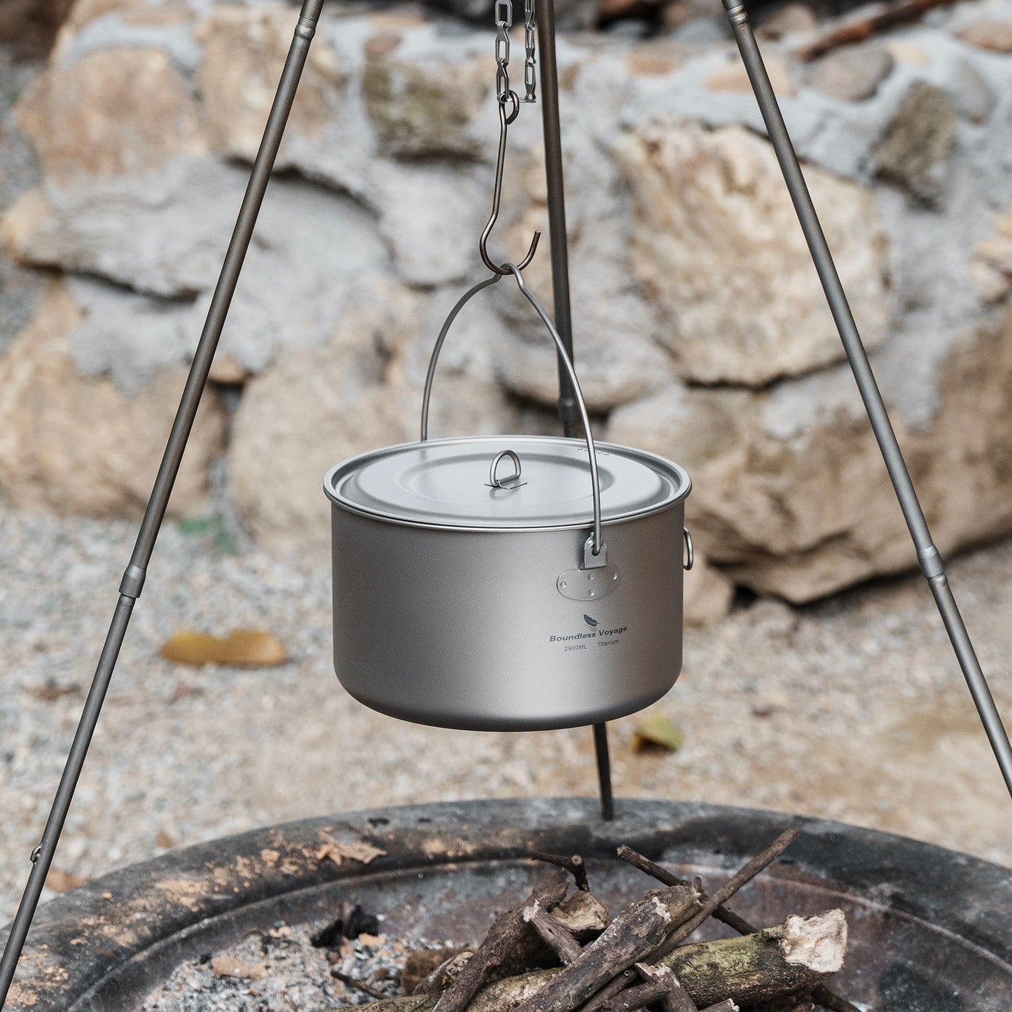 Boundless Voyage 2900ml TA1 Titanium Hanging Pot – Ultralight Large-Capacity Cooking Pot for Camping, Backpacking & Outdoor Bushcraft