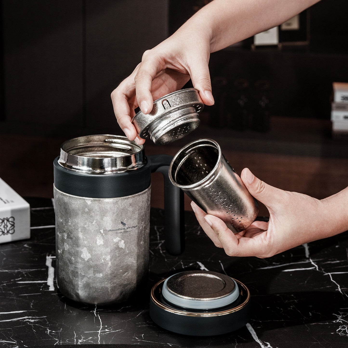 Boundless Voyage 700ml Titanium Double-Walled Cup Insulated Water Cup with Lid & Filter Portable Reusable Travel Coffee Mug for Hot and Cold Beverages