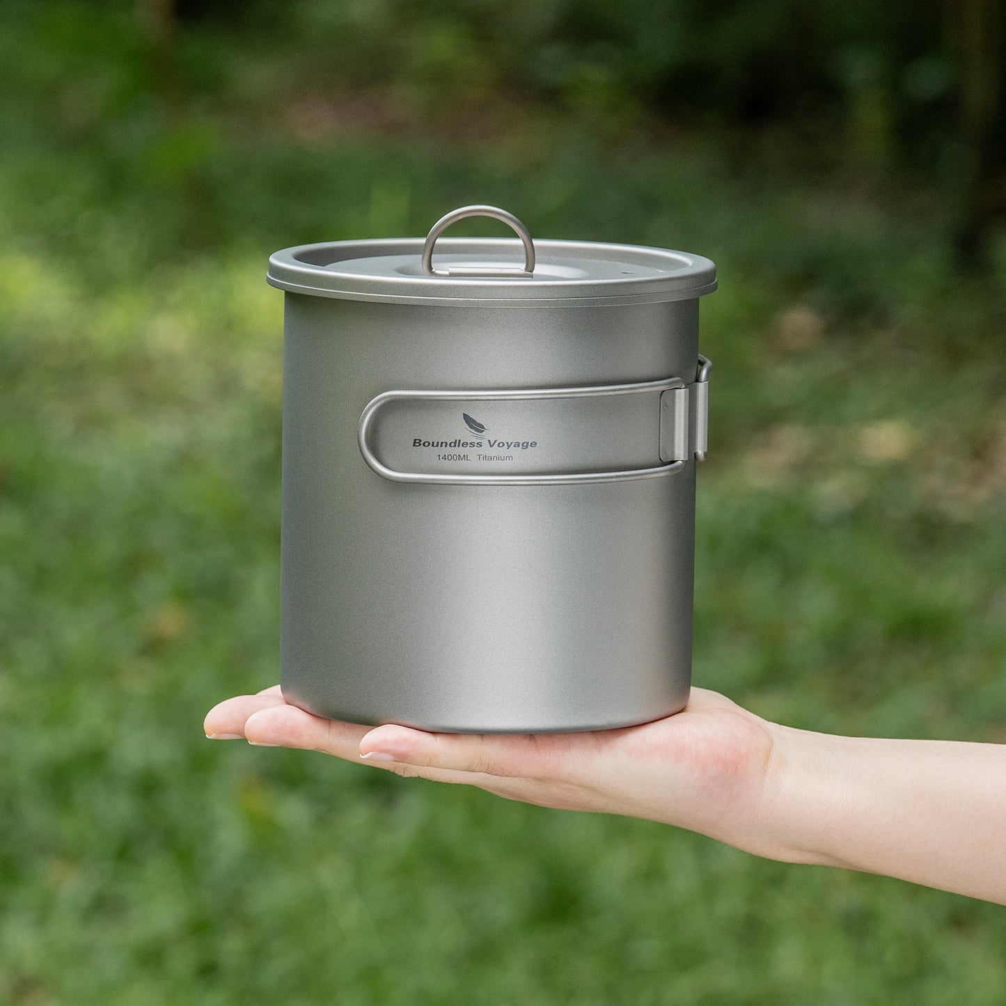 Boundless Voyage Titanium Camping Pot 1400ml Ultralight Backpacking Cookware with Folding Handle & Lid for Backpackers, Hikers & Outdoor Enthusiasts