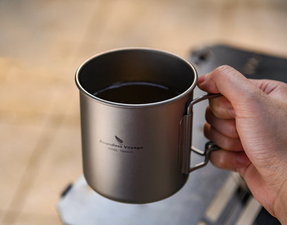 Boundless Voyage Titanium Mug with Tea Strainer 420ml/14.2 fl oz Portable Folding Handle Lightweight Tea Cup with Tea Filter Outdoor Camping Tea Maker