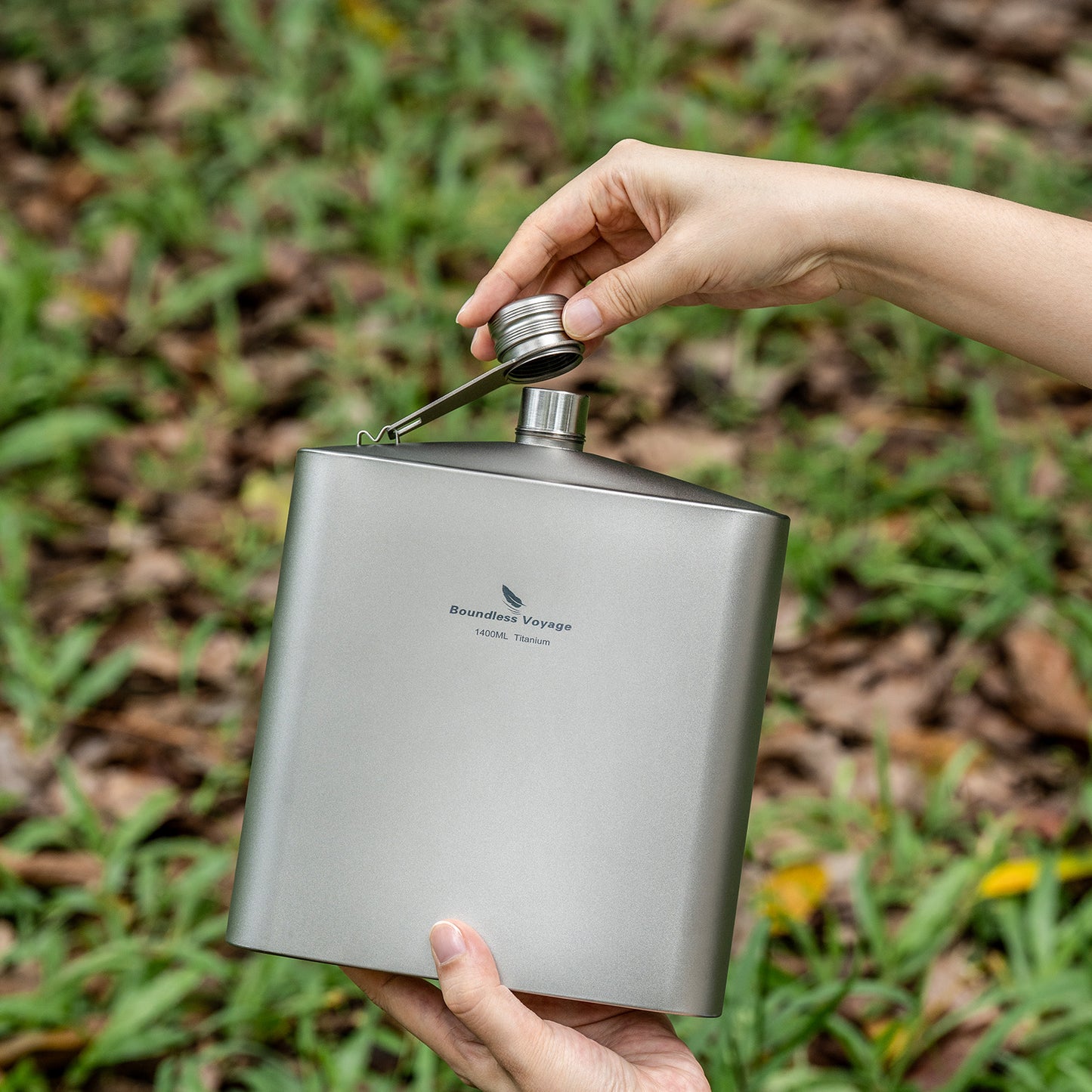 Boundless Voyage Titanium Flask Bottle 1400ML Big Capacity Sports Drinkware With TItanium Funnel  for Outdoor Camping Hiking