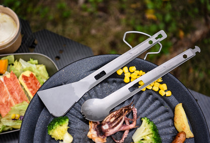 Boundless Voyage Titanium Alloy Tong, Spork，Shovel and Spatula All-In-One Utensil for Portable Lightweight Multi Utensil for Camping Kitchen Cookware Backpacking, Travel, Outdoor Cooking Eating