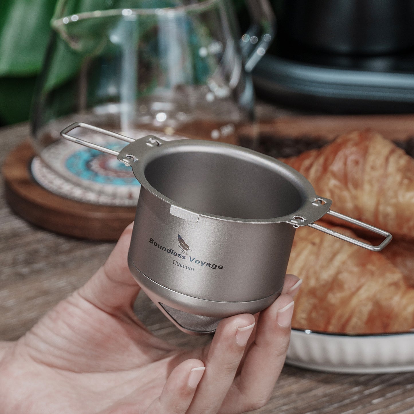 Boundless Voyage Titanium Pour Over Coffee Drip Filter – Ultralight Folding Reusable Filter for Mugs (6.5–12.5 cm)