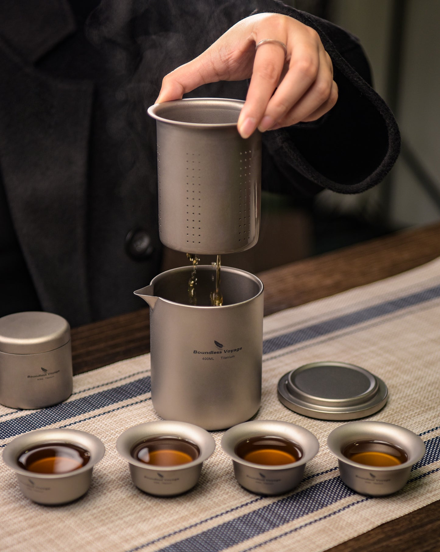 Boundless Voyage 400ml Titanium Double-Layer Tea Maker | Anti-Scald Insulated Teapot with Filter | Lightweight Double-Walled Tea Mug for Camping