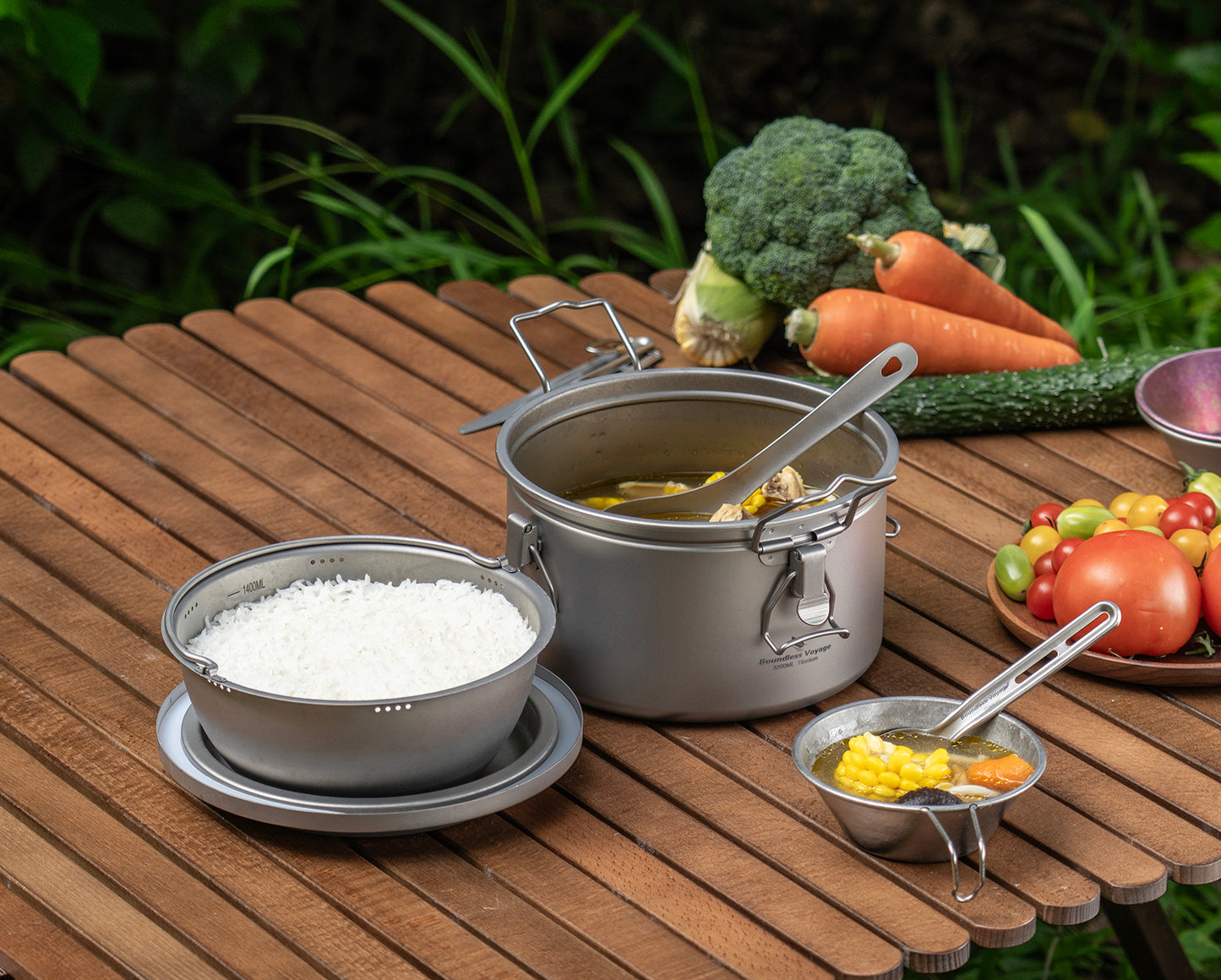 Boundless Voyage Titanium Camping Pot 3.2L  Ultralight Multifunctional Rice Cooker with Perforated Inner Liner for Hiking  Travel