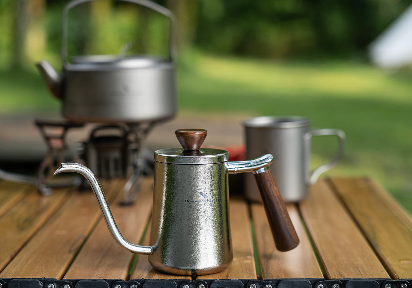 Boundless Voyage 300ml Titanium Pour-Over Coffee Kettle – Ultralight with Beech Wood Handle for Home, Office & Camping