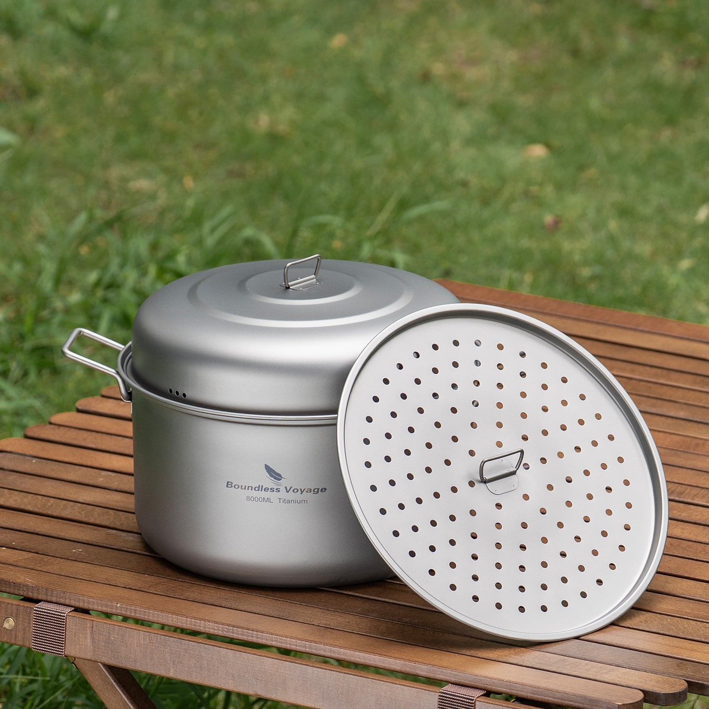 Boundless Voyage Titanium Steamer Soup Pot Outdoor Camping Cookware Lightweight Picnic Hiking Hanging Pot Portable Travel Household Kitchenware Cooking Kit