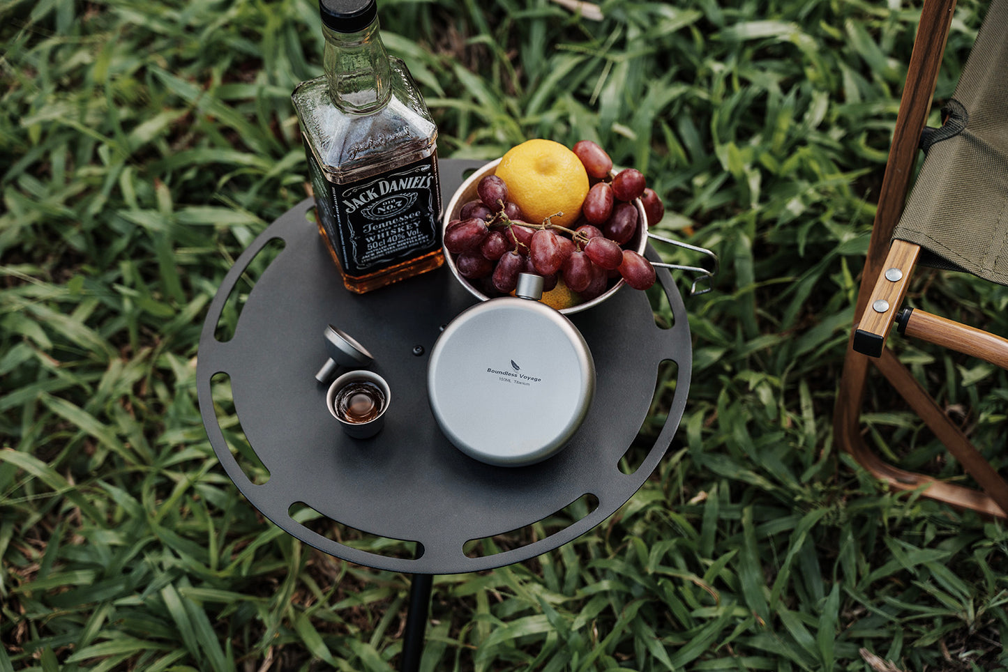 Boundless Voyage 150ml Titanium Hip Flask Set with Funnel & Shot Cup – Ultralight TA1 Titanium Whiskey Flask, Leakproof Pocket Liquor Bottle for Camping, Travel & Gifts