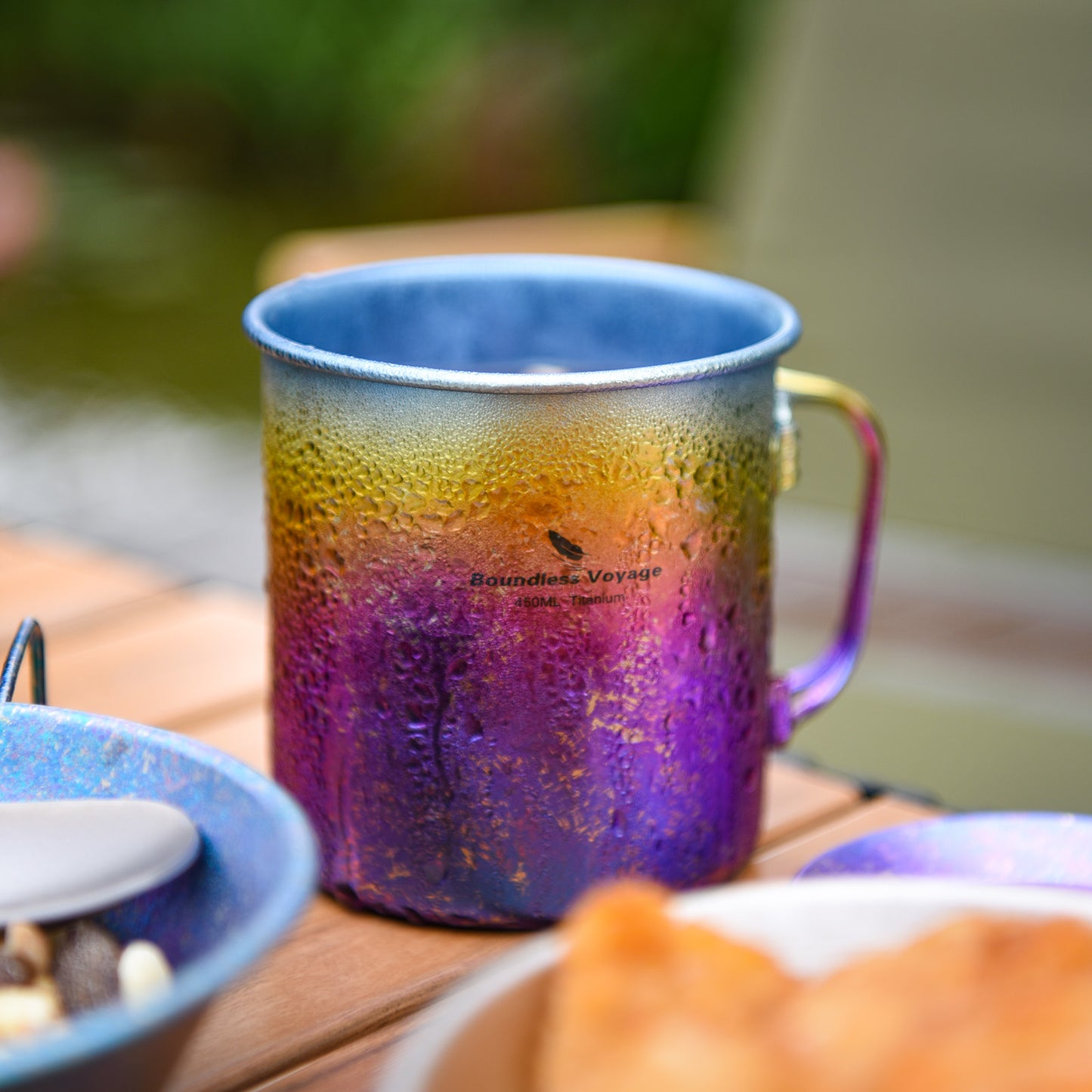 Boundless Voyage 450ml Titanium Colorful Camping Mug – Ultralight Foldable-Handle Cup for Water, Coffee & Tea Outdoors