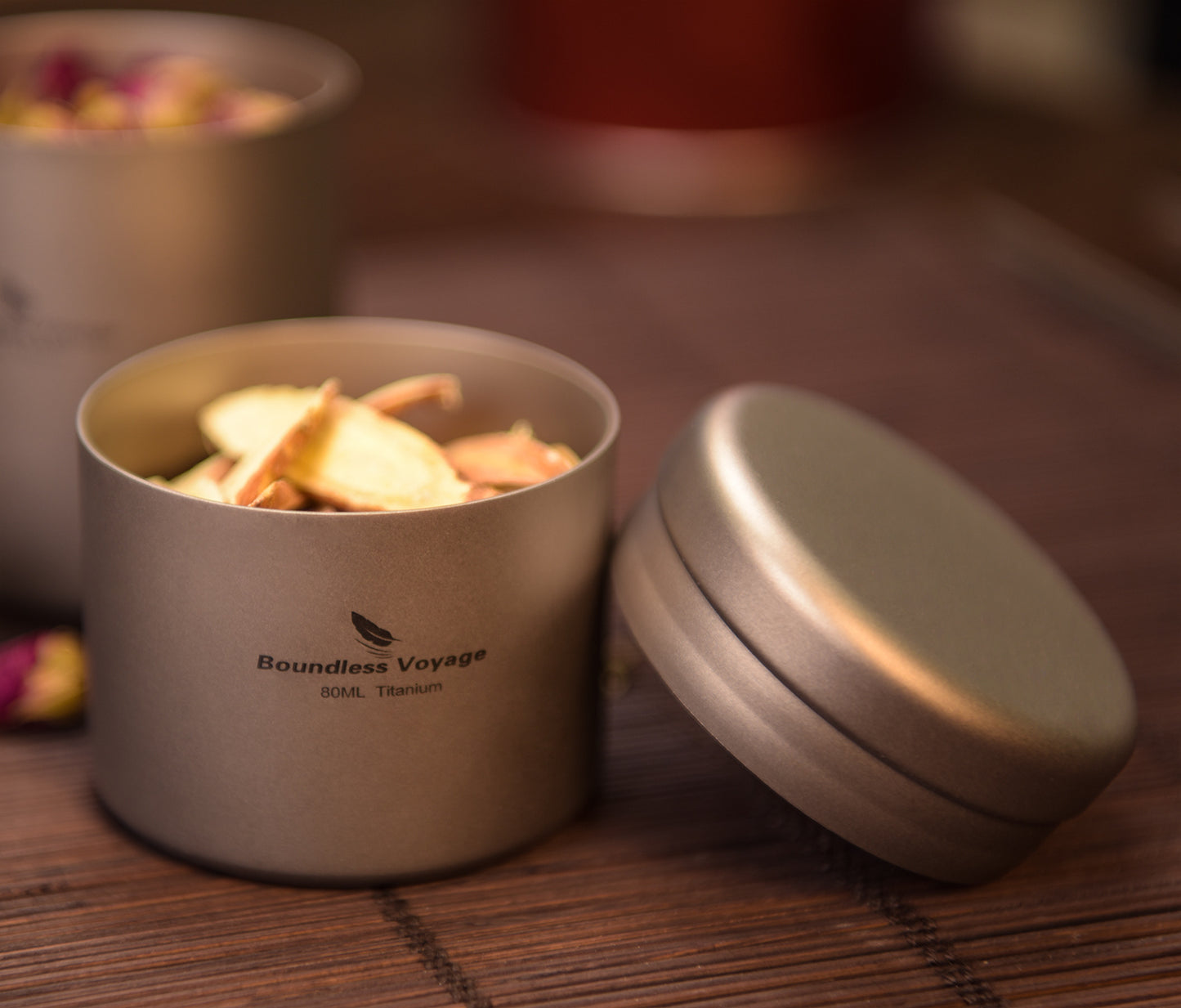Boundless Voyage 90ml Titanium Tea Storage Canister – Ultralight Travel Tea Tin for Loose Leaf, Coffee Beans & Herbs
