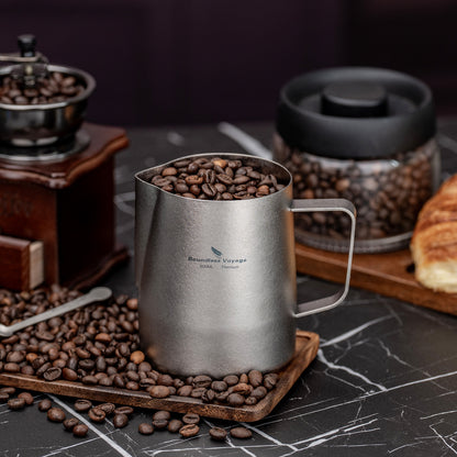 Boundless Voyage Titanium Espresso Steaming Pitcher Titanium Milk Frother Cup Barista Latte Art Round Spout Milk Jug Coffee Cup
