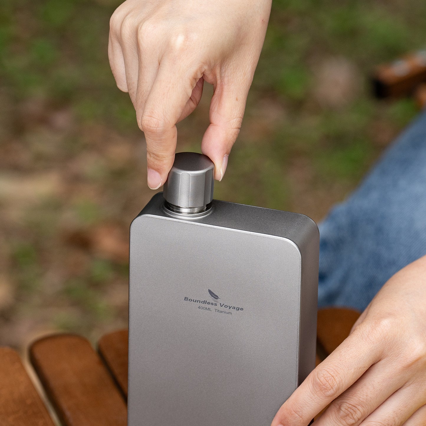 Boundless Voyage 400ml Titanium Flask with Funnel – Lightweight Leakproof Hip Flask for Camping, Travel & Everyday Carry