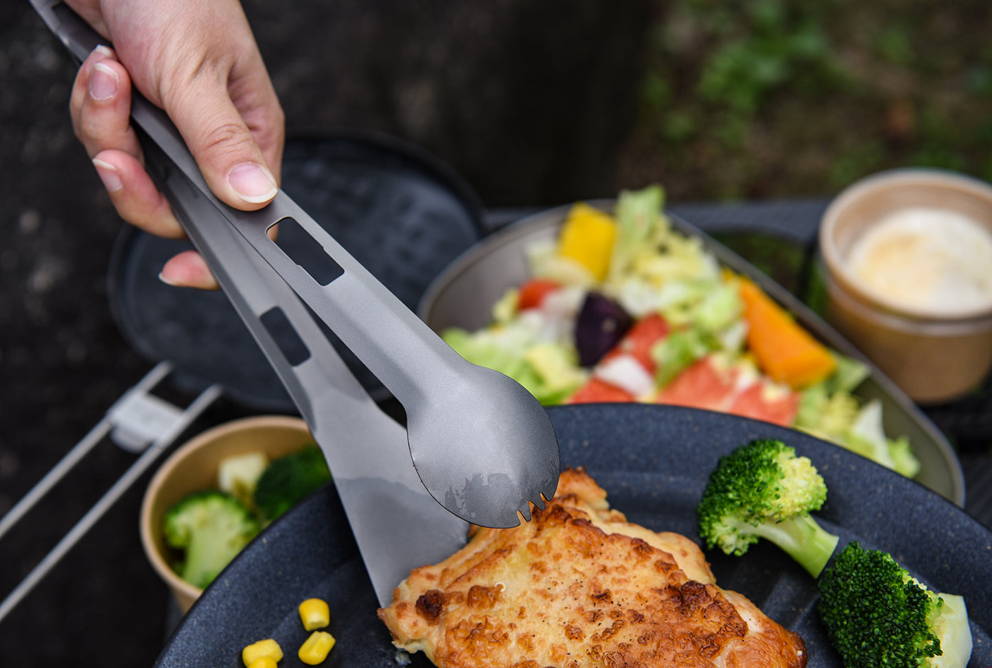 Boundless Voyage Titanium Alloy Tong, Spork，Shovel and Spatula All-In-One Utensil for Portable Lightweight Multi Utensil for Camping Kitchen Cookware Backpacking, Travel, Outdoor Cooking Eating