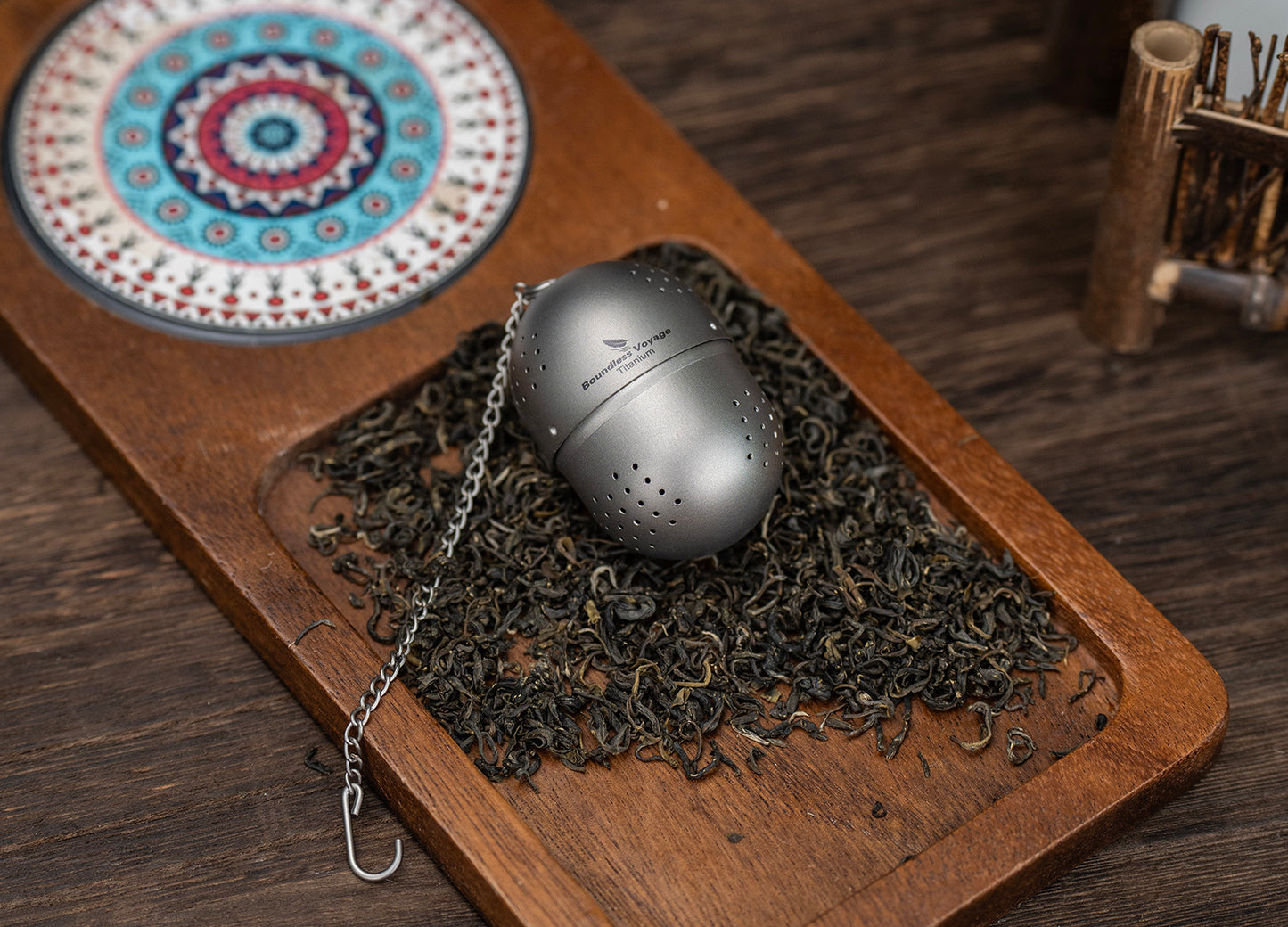 Boundless Voyage Titanium Tea Ball Infuser  Ultralight Tea Strainer with Extended Chain for Loose Tea  Spices