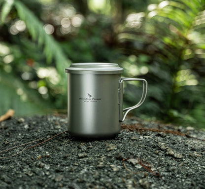 Boundless Voyage 450ml Titanium Cup with Filter Folding Handles Outdoor Camping Ti Tea Coffee Mug 15.2 fl oz Portable Lightweight Tea Maker Can Be Heated
