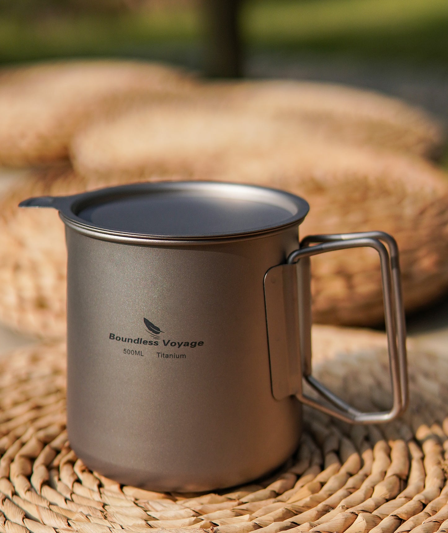Boundless Voyage Titanium Pot, Camping Pot Titanium Cup Tianium Backpacking Pot with Partable Foldable Handles for Outdoor Camping Hiking Backpacking (500ml mugcup+small cups ×2)