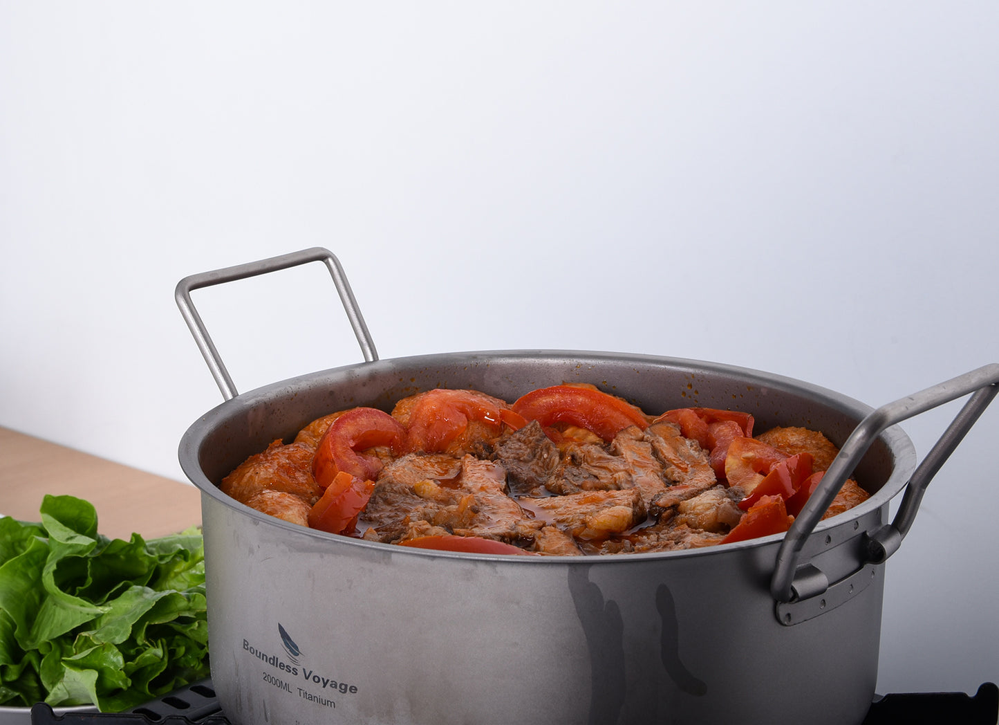 Boundless Voyage 2L TA1 Titanium Stock Pot with Lid – Ultralight Large-Capacity Camping Soup Pot with Folding Handle for Hiking & Outdoor Cooking