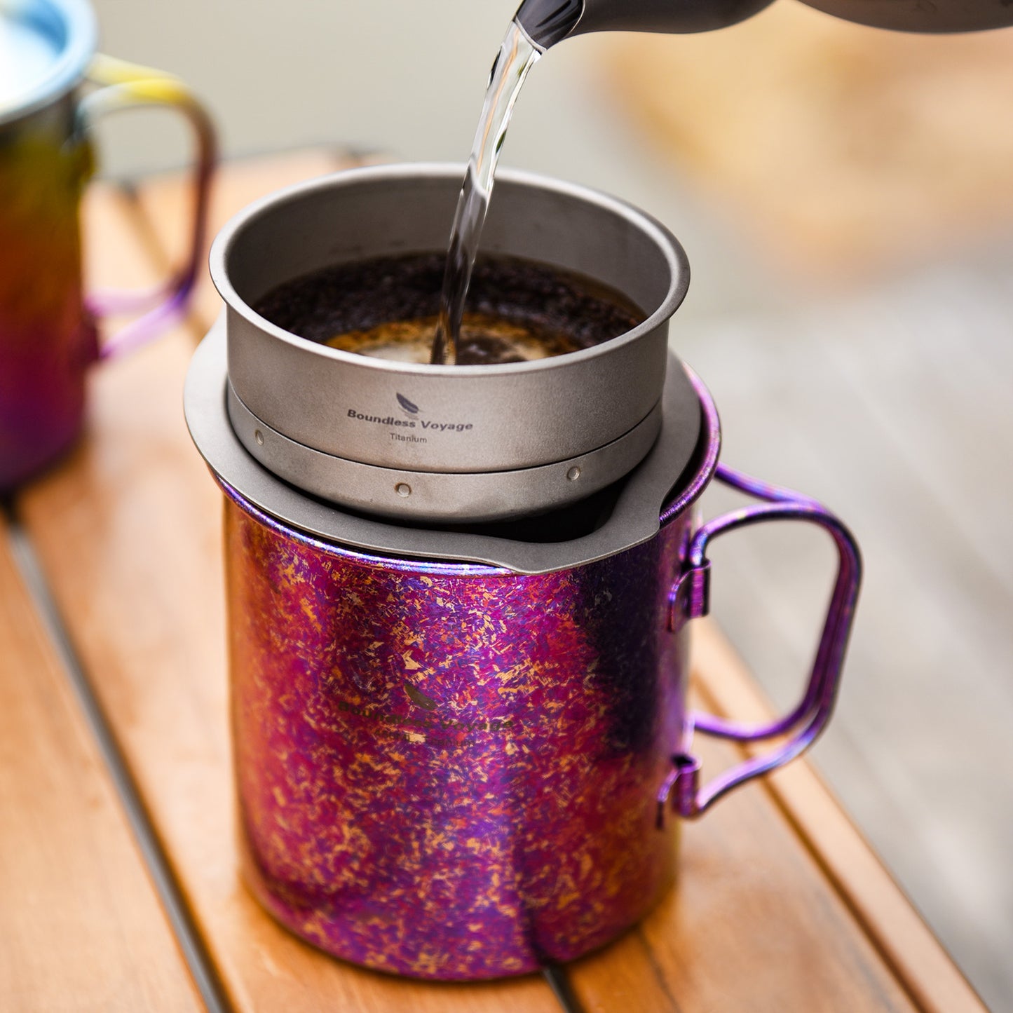 Boundless Voyage 450ml Titanium Colorful Camping Mug – Ultralight Foldable-Handle Cup for Water, Coffee & Tea Outdoors