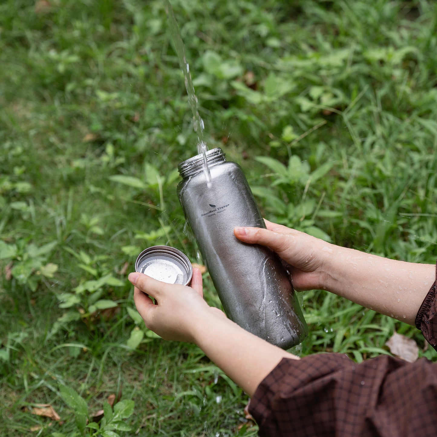 Boundless Voyage 1200ml Titanium Water Bottle with Dual Lids – Wide Mouth Leakproof Outdoor Bottle for Camping, Hiking, Gym & Travel