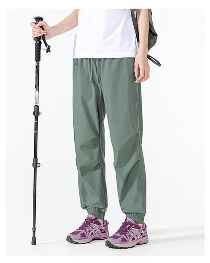 Unisex Summer Quick-Dry Joggers – Loose Fit, Long Pants for Outdoor Hiking & Casual Wear, Drawstring Cuffed Ankles