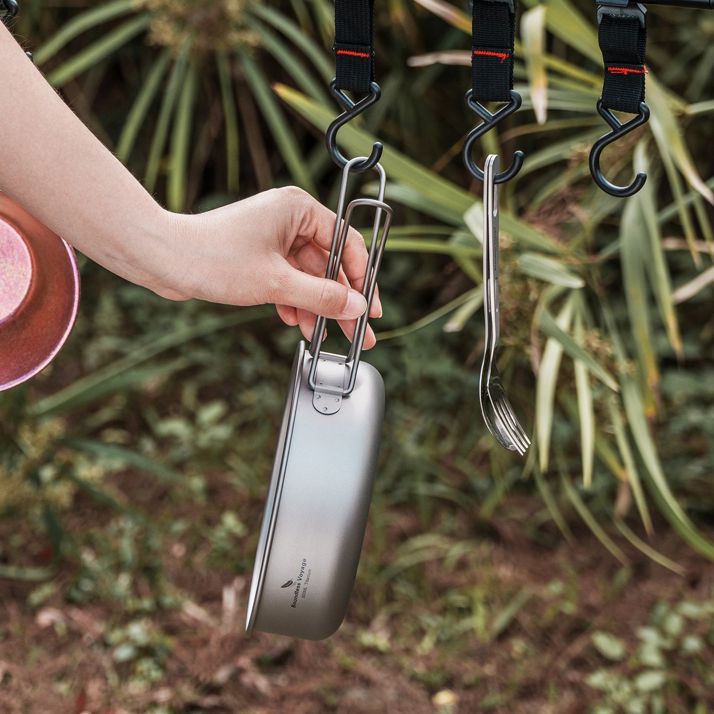 Boundless Voyage 5-Piece Titanium Bowl & Dish Set with Folding Handles – Ultralight Camping Tableware (350/500/600/700/800ml)