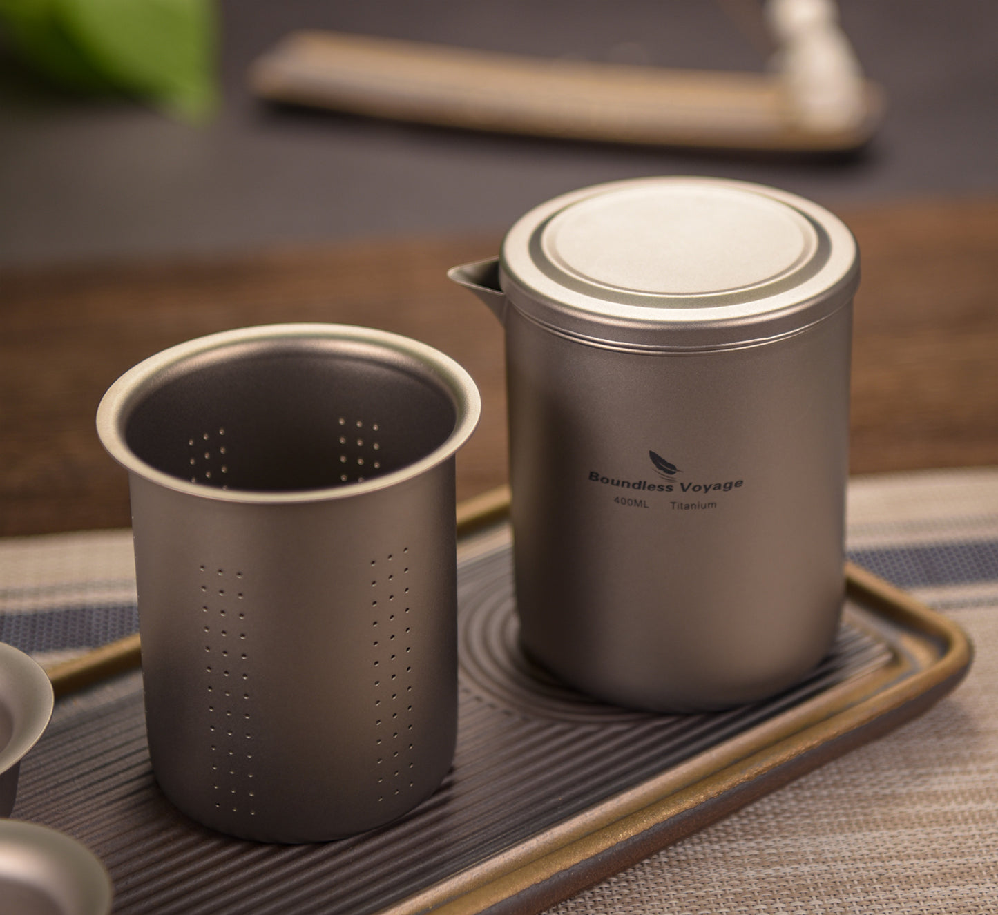 Boundless Voyage 400ml Titanium Double-Layer Tea Maker | Anti-Scald Insulated Teapot with Filter | Lightweight Double-Walled Tea Mug for Camping