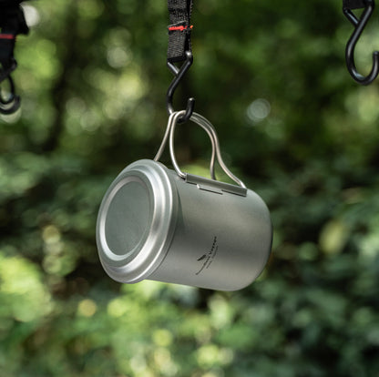 Boundless Voyage 450ml Titanium Cup with Filter Folding Handles Outdoor Camping Ti Tea Coffee Mug 15.2 fl oz Portable Lightweight Tea Maker Can Be Heated
