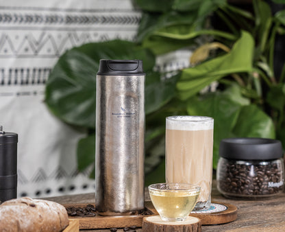 Boundless Voyage Titanium French Press Coffee Tumbler Thermos with Lid Double-Walled Insulated Water Bottle Mug 450ml