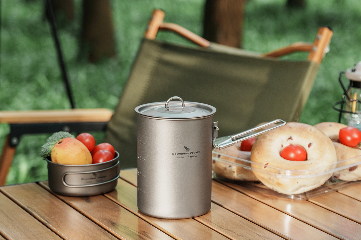 Boundless Voyage Outdoor Camping Titanium Pot Bowl Cup with Lid Folding Handle Hiking Picnic Water Rice Food 900ml