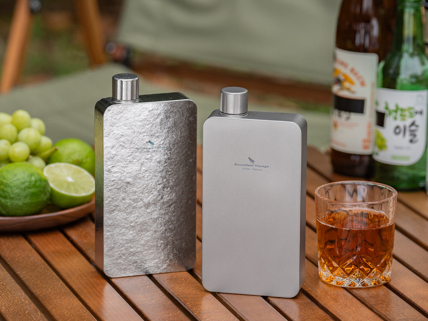 Boundless Voyage 400ml Titanium Flask with Funnel – Lightweight Leakproof Hip Flask for Camping, Travel & Everyday Carry