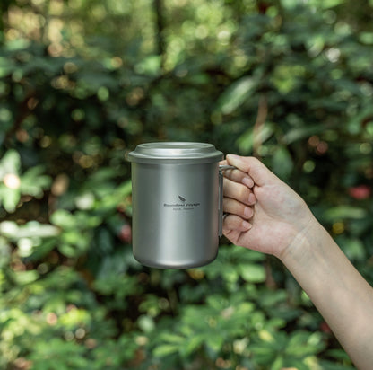 Boundless Voyage 450ml Titanium Cup with Filter Folding Handles Outdoor Camping Ti Tea Coffee Mug 15.2 fl oz Portable Lightweight Tea Maker Can Be Heated