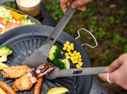 Boundless Voyage Titanium Alloy Tong, Spork，Shovel and Spatula All-In-One Utensil for Portable Lightweight Multi Utensil for Camping Kitchen Cookware Backpacking, Travel, Outdoor Cooking Eating