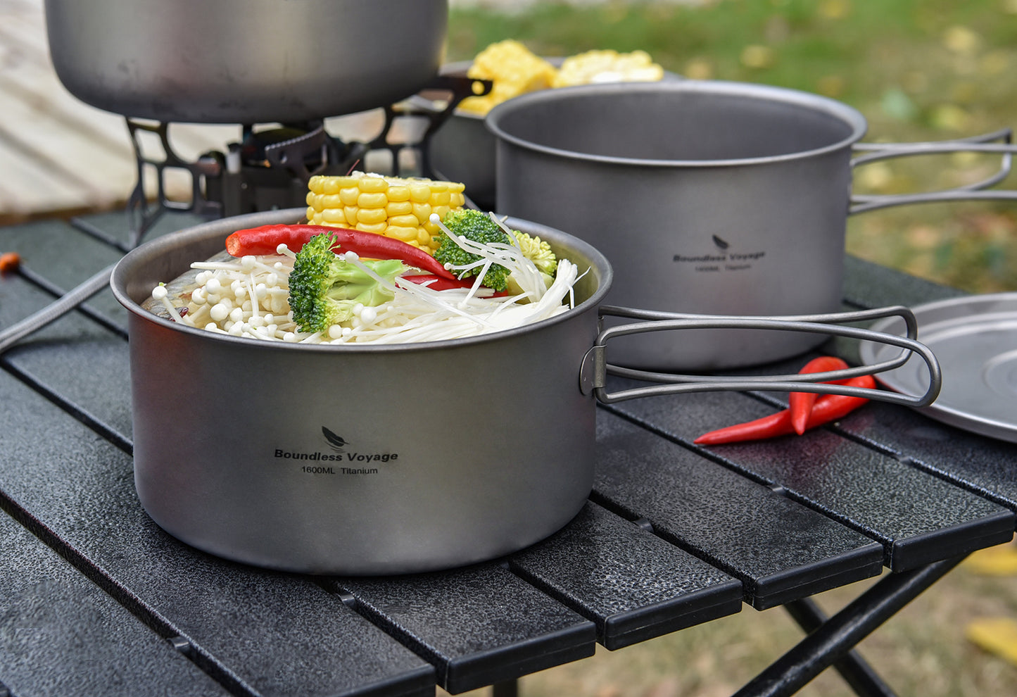 Boundless Voyage Titanium 3pcs Camping Cookware Mess Kit, Camping Cooking Set,  Portable Nonstick Camp Pots Set 1.4L 1.6L 2.4L for Outdoor Camping, Picnic, Hiking, Backpacking