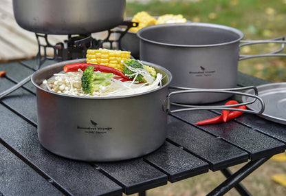 Boundless Voyage Titanium 3pcs Camping Cookware Mess Kit, Camping Cooking Set,  Portable Nonstick Camp Pots Set 1.4L 1.6L 2.4L for Outdoor Camping, Picnic, Hiking, Backpacking