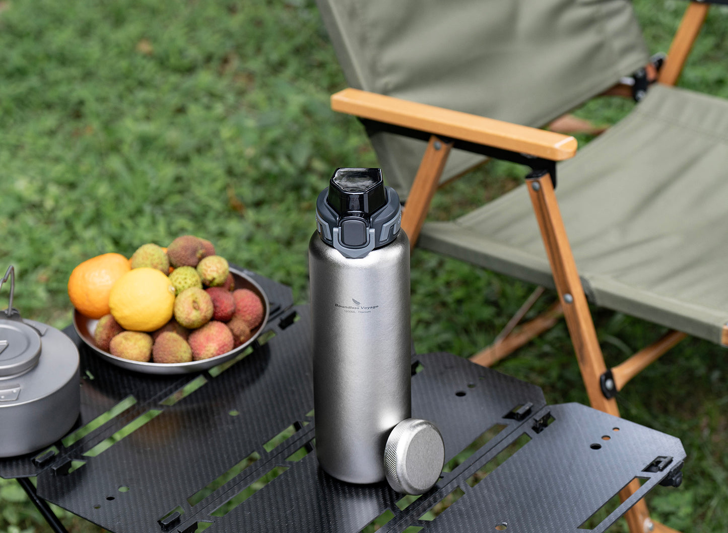 Boundless Voyage 1200ml Titanium Water Bottle with Dual Lids – Wide Mouth Leakproof Outdoor Bottle for Camping, Hiking, Gym & Travel